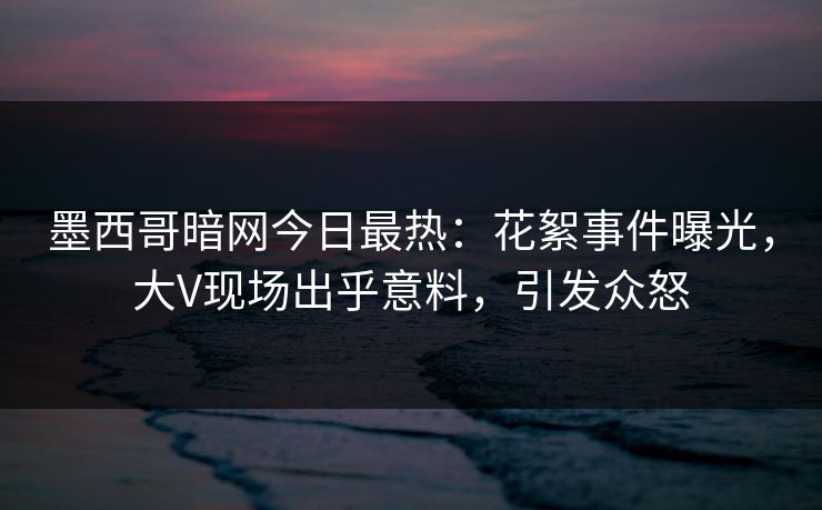 墨西哥暗网今日最热：花絮事件曝光，大V现场出乎意料，引发众怒
